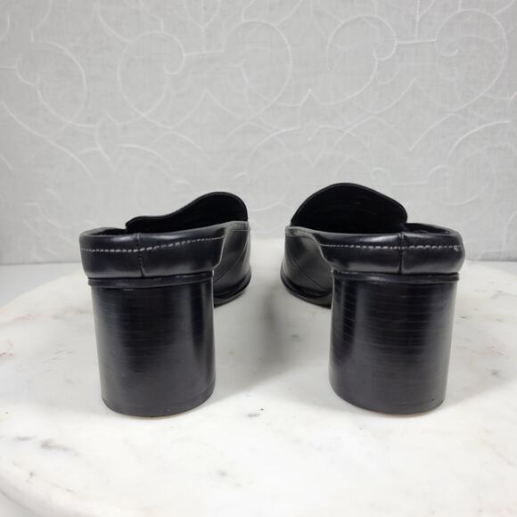 VTG Bass Artist Mules Womens 6 Black Leather Slip On Square Toe Block Heel 2003 - Picture 9 of 16